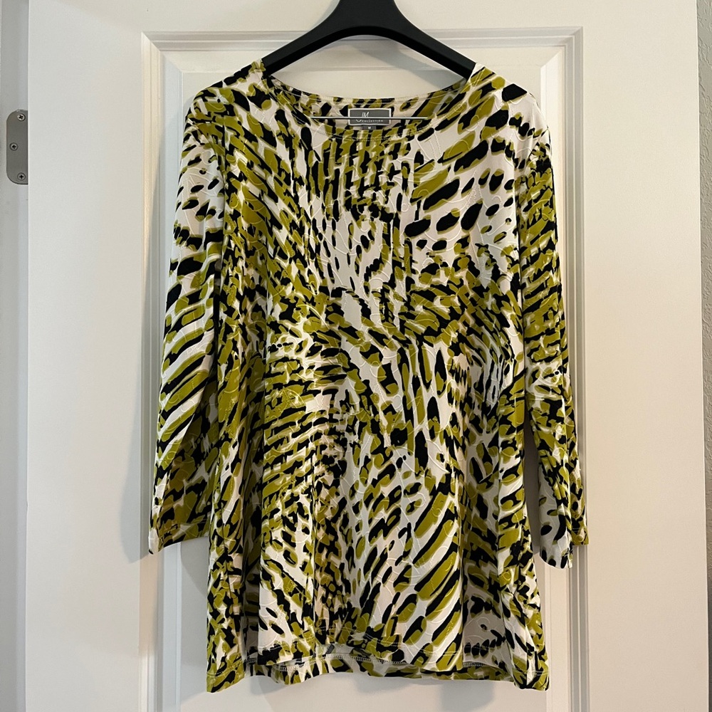 JM Collection size M 3/4 sleeve like new top black,white,lime